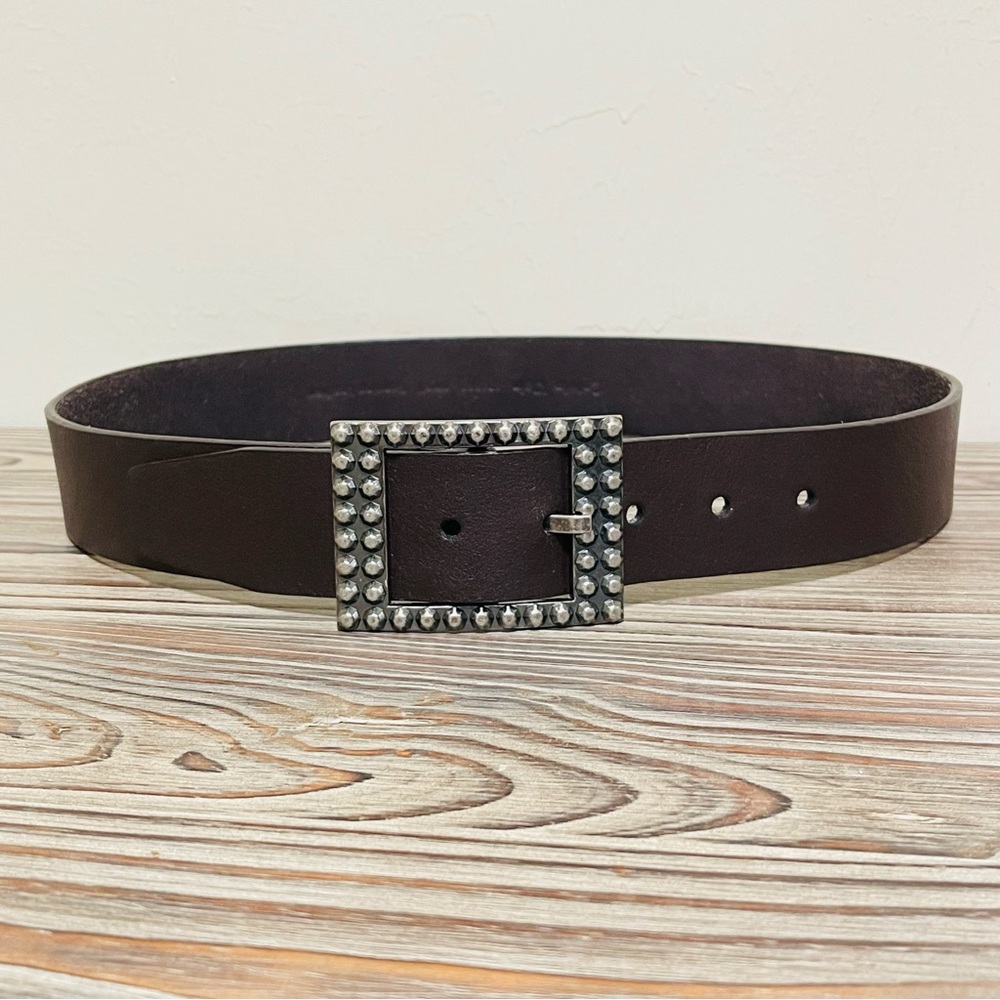 Calvin Klein Studded Buckle Dark Brown Leather Belt Edgy Moto Grunge Women S